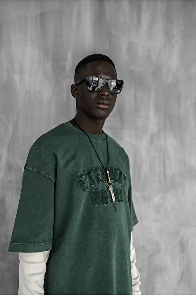 ablukaonline Зелена оверсайз футболка для чоловіків з написом спереду, прати можна