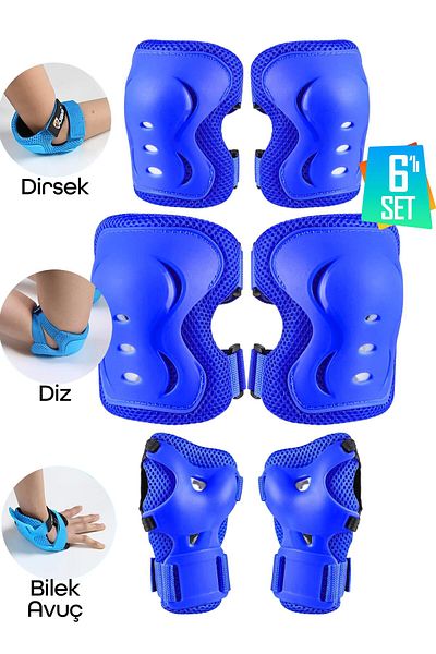 Telvesse Blue 6-Piece High Protection Set - 3-12 Years Old Scooter Bicycle Skateboard Protection