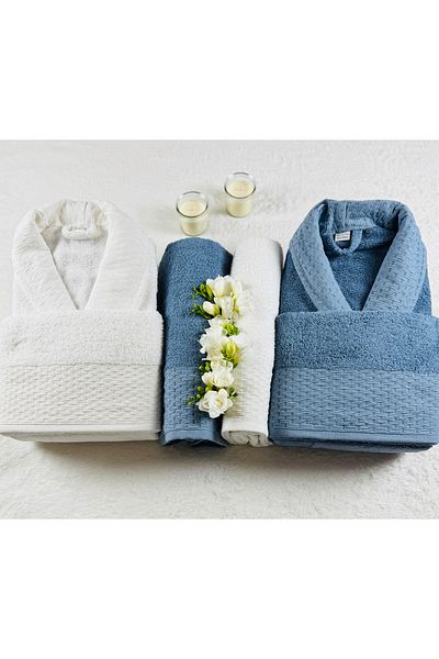 kubbe Wedding Family Bathrobe Set 6 Pieces - with Soap Gift