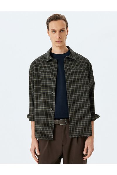 Koton Buttoned Long Sleeve Boxy Viscose Blended Plaid Shirt Jacket