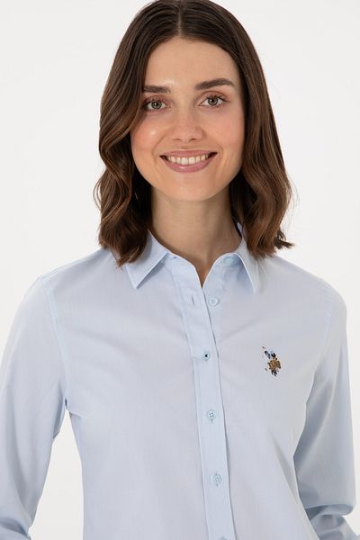 U.S. Polo Assn. Cămașă de bază cu mânecă lungă albastru deschis pentru femei 50298089-VR003