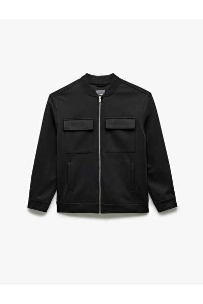 Koton Μακρυμάνικο κολεγιακό γιακά μπουφάν με φερμουάρ και λεπτομέρεια τσέπης