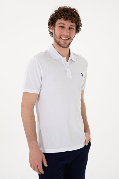 U.S. Polo Assn. Erkek Slim Fit Polo Yaka Beyaz Basic Tişört 50297984-VR013