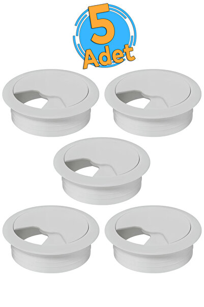 Badem10 Masa Üstü Kablo Kanalı Deliği Kapağı Beyaz Masa Kapağı 6 Cm (5 Adet)