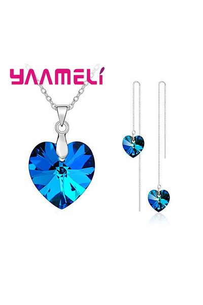 Choice Thread Blue Love Heart Shape Women 925 Sterling Silver Color Bridal Jewelry Set For Wedding Fashion
