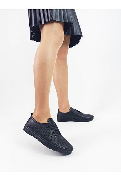 GDT Ayakkabı Genuine Leather Black Color Women's Flat Sole Women's Ballerinas