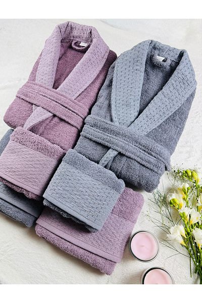 kubbe Wedding Family Bathrobe Set 6 Pieces - with Soap Gift