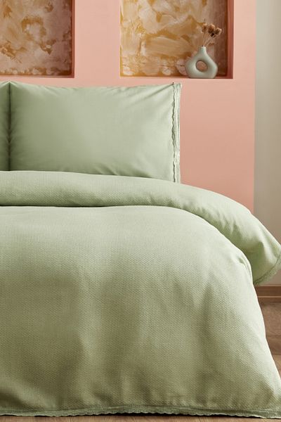Karaca Home Alia Double Pique Set - 100% Cotton Scalloped Sage