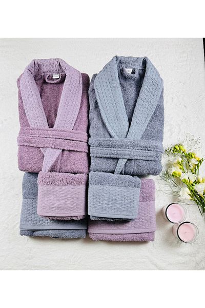 kubbe Wedding Family Bathrobe Set 6 Pieces - with Soap Gift