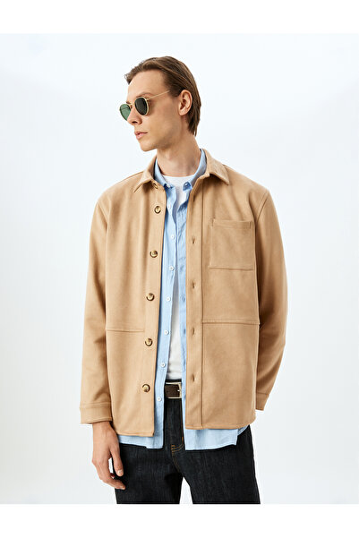 Koton Long Sleeve Pocket Detailed Buttoned Faux Suede Shirt