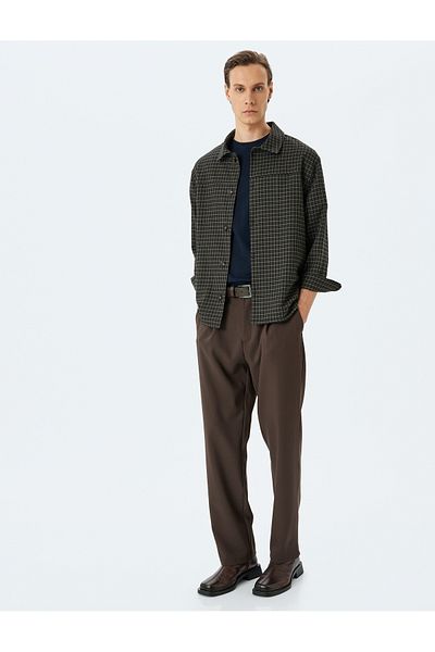 Koton Buttoned Long Sleeve Boxy Viscose Blended Plaid Shirt Jacket