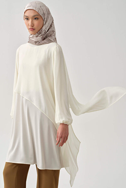 Tuğba Şifon Garnili Bileği Lastikli Tunik - Ekru