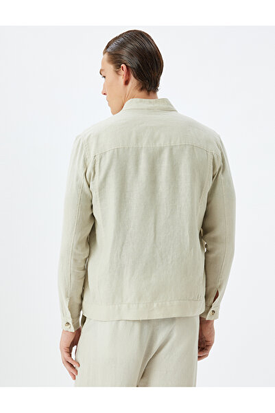 Koton Judge Collar Linen Jacket - Clamshell Pocket and Buttons