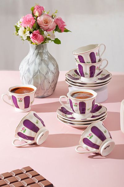 Perotti 16861 Beyoğlu Porcelain Coffee Cup Set - 12 Piece Coffee Set for 6 People 90 ml