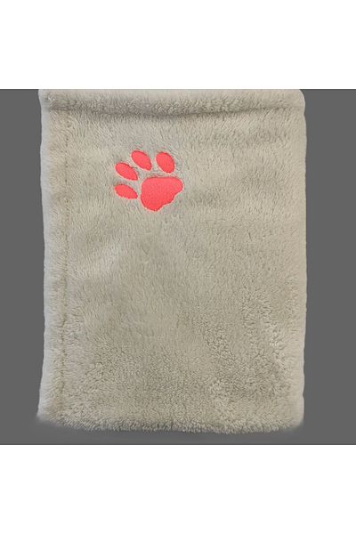 ULUBEN Cat Dog Blanket - Ecru White Neon Pink Paw Embroidered Wellsoft Premium Fluffy