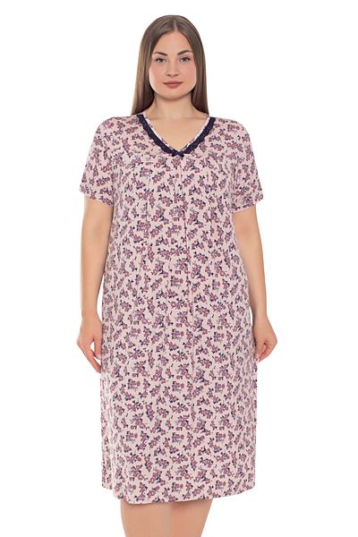 Cotpark Women's Large Size Viscose Fabric Lace Detailed Short Sleeve Patterned Nightgown