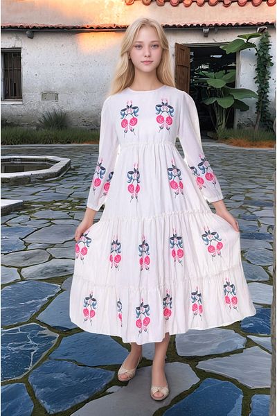 Dalikda Young Girl's Long Cotton Linen Dress Suitable for Hijab