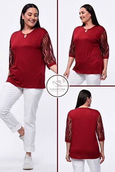 tarzımsüper Μεγάλο μέγεθος Νέας σεζόν Δαντελένια μανίκια Βραδινό φόρεμα Μοντέλο κοντό μανίκι 4 σεζόν τούλι Λεπτομερής Mother Elegant μπλούζα