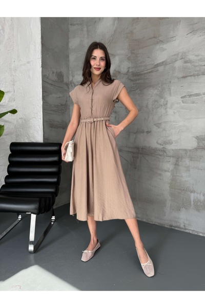 Elif Özbey Butik Rochie cu curea cu nasturi aurii din nurcă