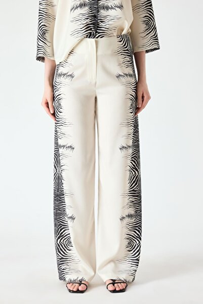 FEVER Zebra desenli dökümlü saten pantolon