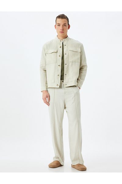 Koton Judge Collar Linen Jacket - Clamshell Pocket and Buttons