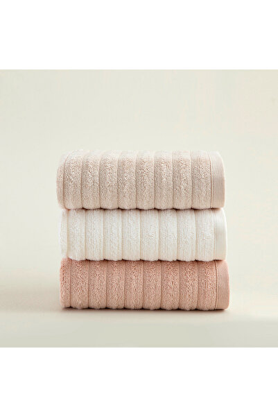 Chakra Waved 3'lü El Havlusu 30x50 cm Ekru/Bej