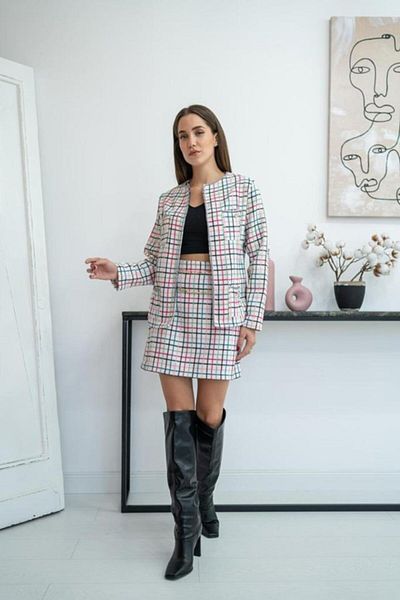modaserdem White Open Front Jacket and Skirt Chain Suit