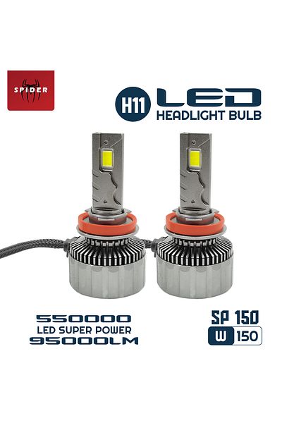Spider H11 Car LED Headlight Bulb 95000LM 150W Super Bright, Waterproof, Easy Installation - 2 Pack