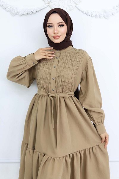 benguen Φόρεμα Hijab με ζώνη Mink 2247