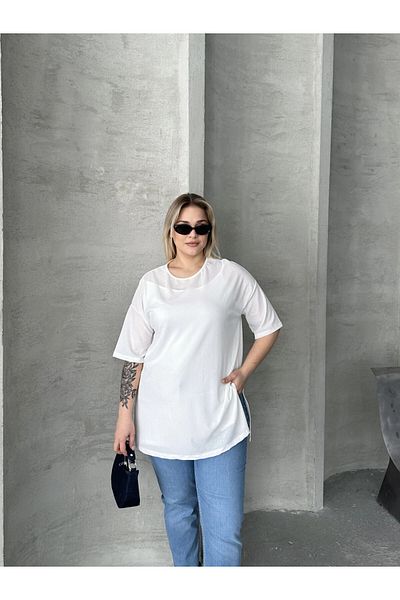 Stil Diva Bluză căptușită cu mânecă scurtă, cu decolteu, cu mâneci scurte, cu fante laterale 303434