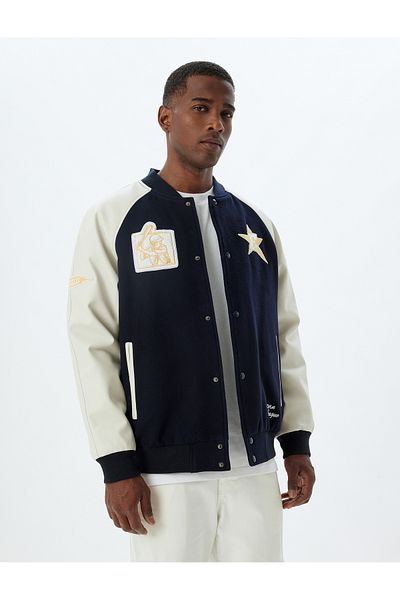 Koton Μπουφάν Bomber Collar Slim Fit College - Με τσέπη και κουμπιά