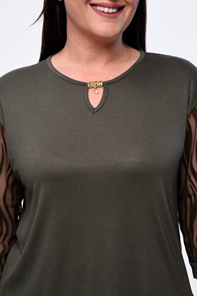 tarzımsüper Μεγάλο μέγεθος Νέας σεζόν Δαντελένια μανίκια Βραδινό φόρεμα Μοντέλο κοντό μανίκι 4 σεζόν τούλι Λεπτομερής Mother Elegant μπλούζα