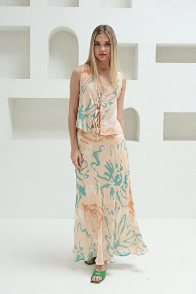 goopall Lace-up blouse skirt set - powder