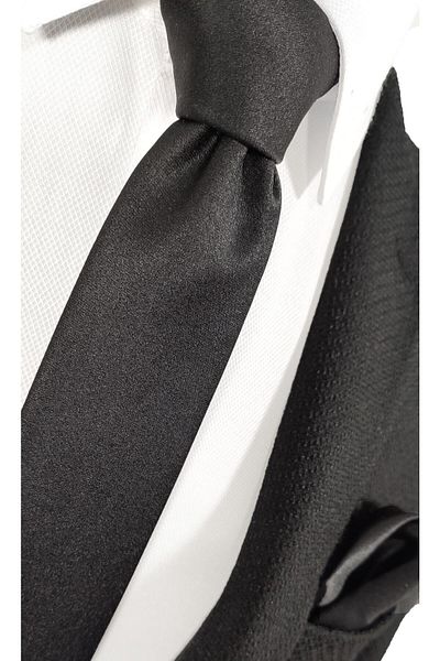 BLC Basic Line Co. Black Color Plain Tie Handkerchief Set