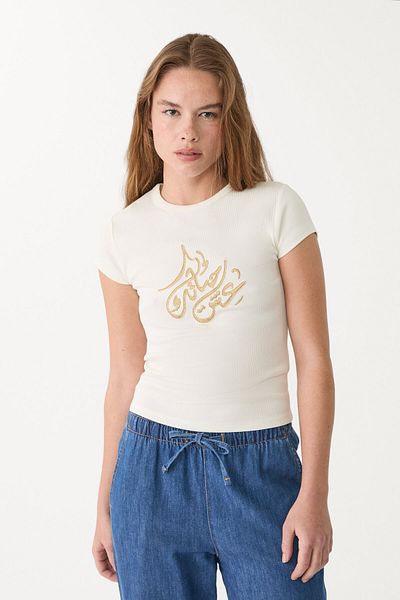 Stradivarius T-shirt With Gold Embroidery Limited Edition