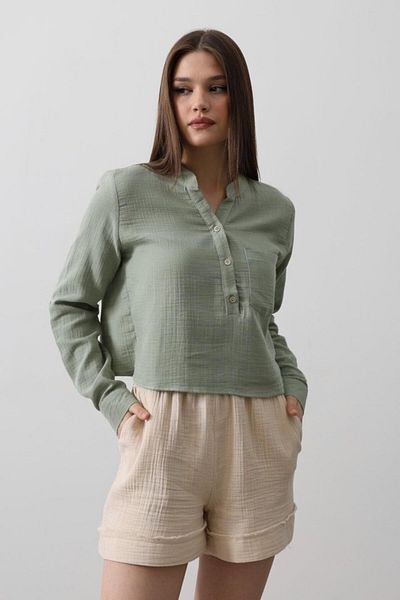 trend henna Judge Collar Blouse with Pockets - Khaki