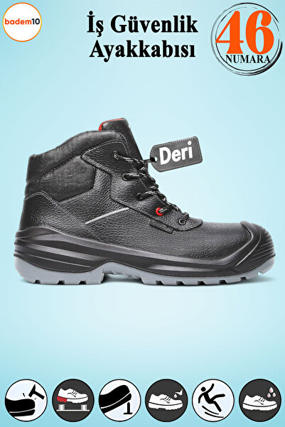 Badem10 İş Güvenliği Ayakkabısı Hakiki Deri 46 Numara Kompozit Burunlu Bağcık...