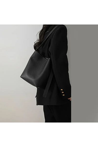 D'VERS Black Snap Bucket Faux Leather Women's Hand and Shoulder Bag