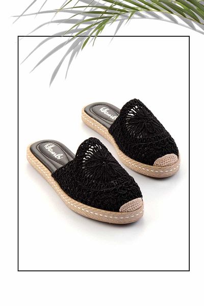 Bambi Black Knitted Women's Slippers K 04117165216