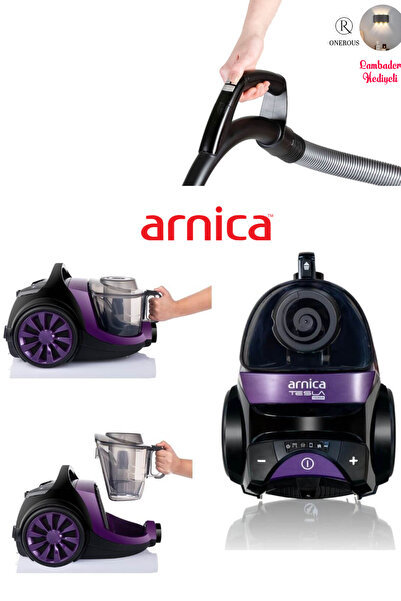 Arnica Turbo Fırçalı Halı Döver Başlık Tesla Premium Toz Torbasız Sessiz Elektrikli Süpürge Mor