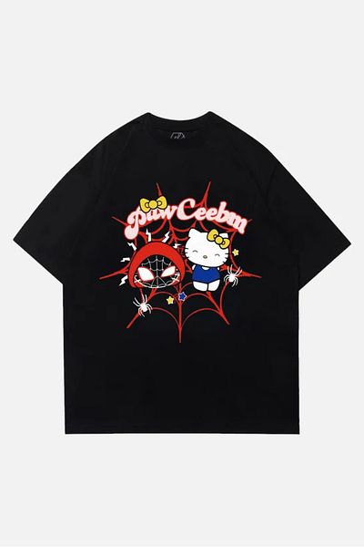 EFBUTİK Μαύρο μπλουζάκι Unisex Spider& Hello Kitty Pawceebm