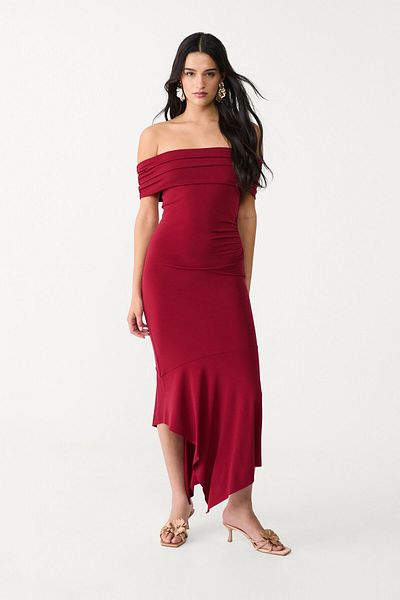 Stradivarius Off-the-shoulder Midi Dress Limited Edition