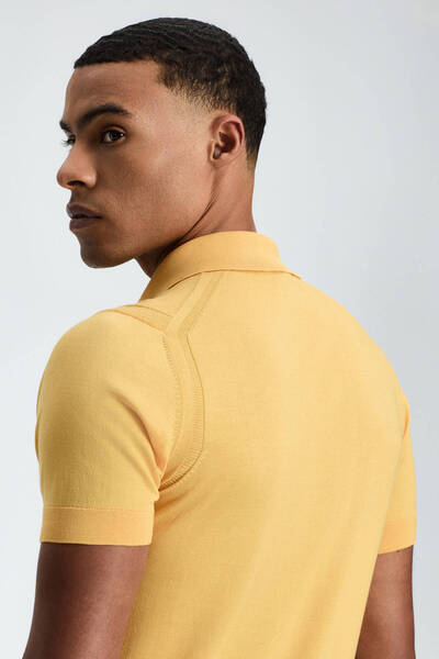 Hemington Silk Cotton Blend Zipper Detailed Yellow Knitwear Polo