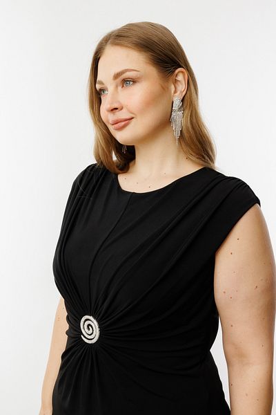 Ekol Women's Plus Size Stone Accessories Gathered Dress 5908 Black