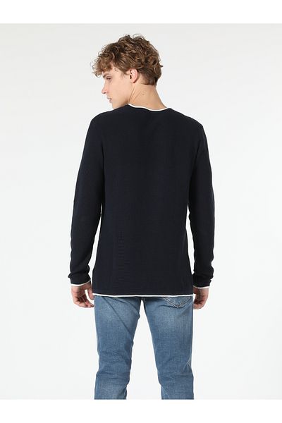 Colin's Regular Fit Round Neck Jacquard Men's Navy Blue Sweater