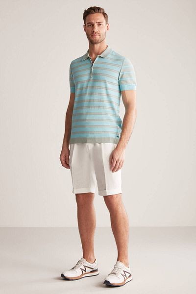 Hemington Zipper Detailed Stripe Pattern Turquoise Knitwear Polo