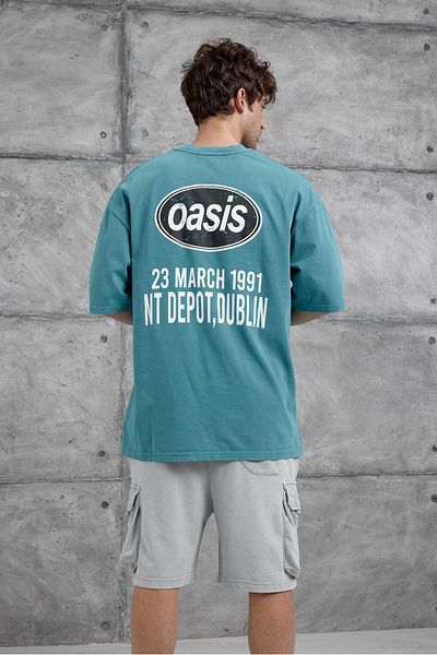 NOMARC Πράσινο Oasis Γραπτό Πλυτό Oversize T-shirt
