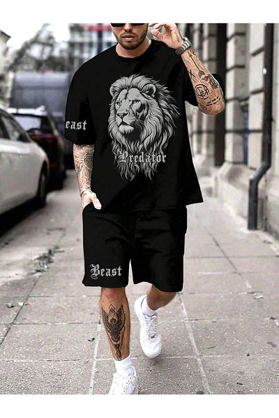 PENTHİLUS Lion Printed Shorts and T-Shirt Set