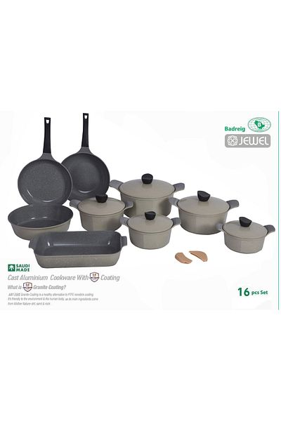 badreig Jewel 16 Piece Ceramic Coated Cookware Set LIGHT BROWN | Made in Saudi