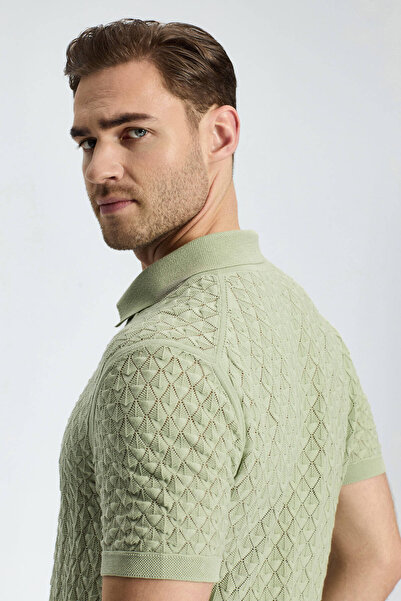 Hemington Pure Cotton Green Knitwear Polo with Openwork Knit Detail
